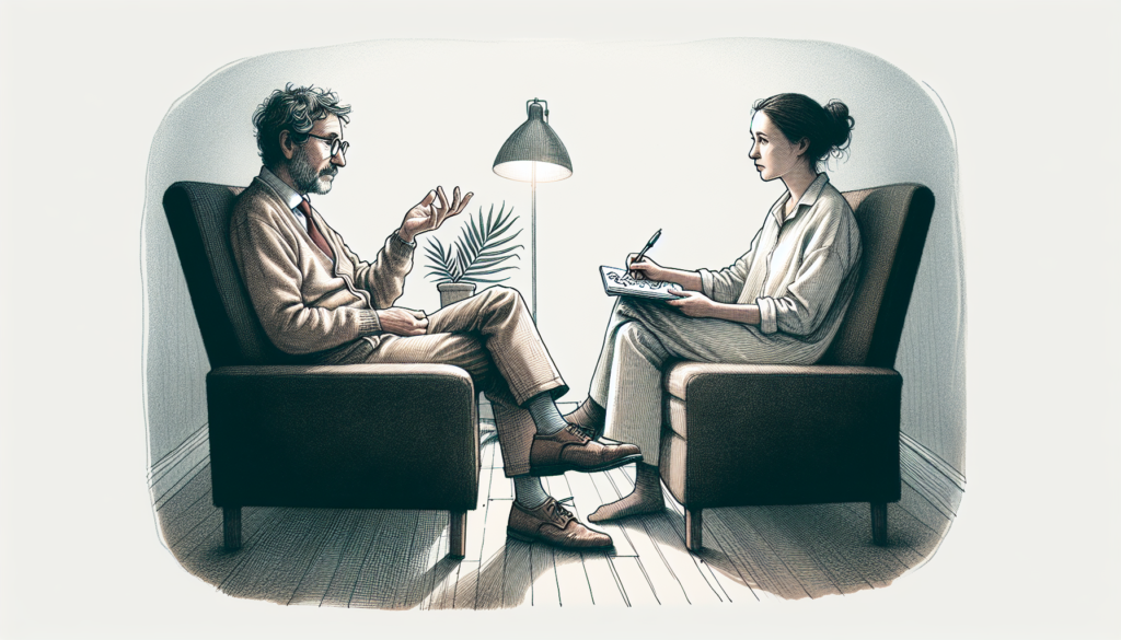 Illustration of a clinical psychologist conducting a therapy session with a client